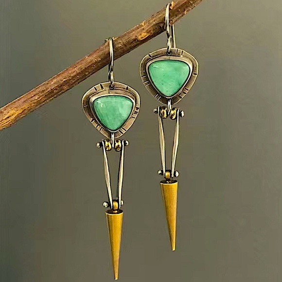 Vintage Stone Geometric Irregular Dangle Handmade Boho Earrings - Picture 1 of 7